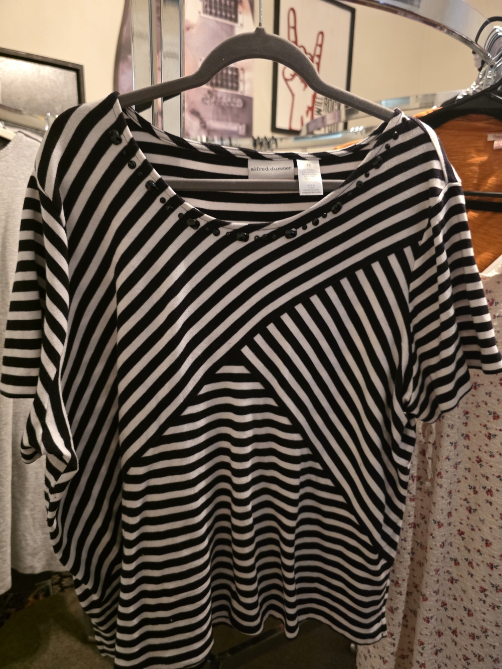 Alfred Dunner Black & White Striped Short-Sleeve Pullover Top